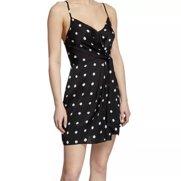 Shona Joy Black White Polka Dot Tie-Front Mini Dress Size 4 Cocktail Party - Picture 1 of 6